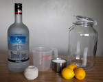 2 Cups Vodka, 1 cup suger, 3 lemons, butcher twine and one jar with lid.